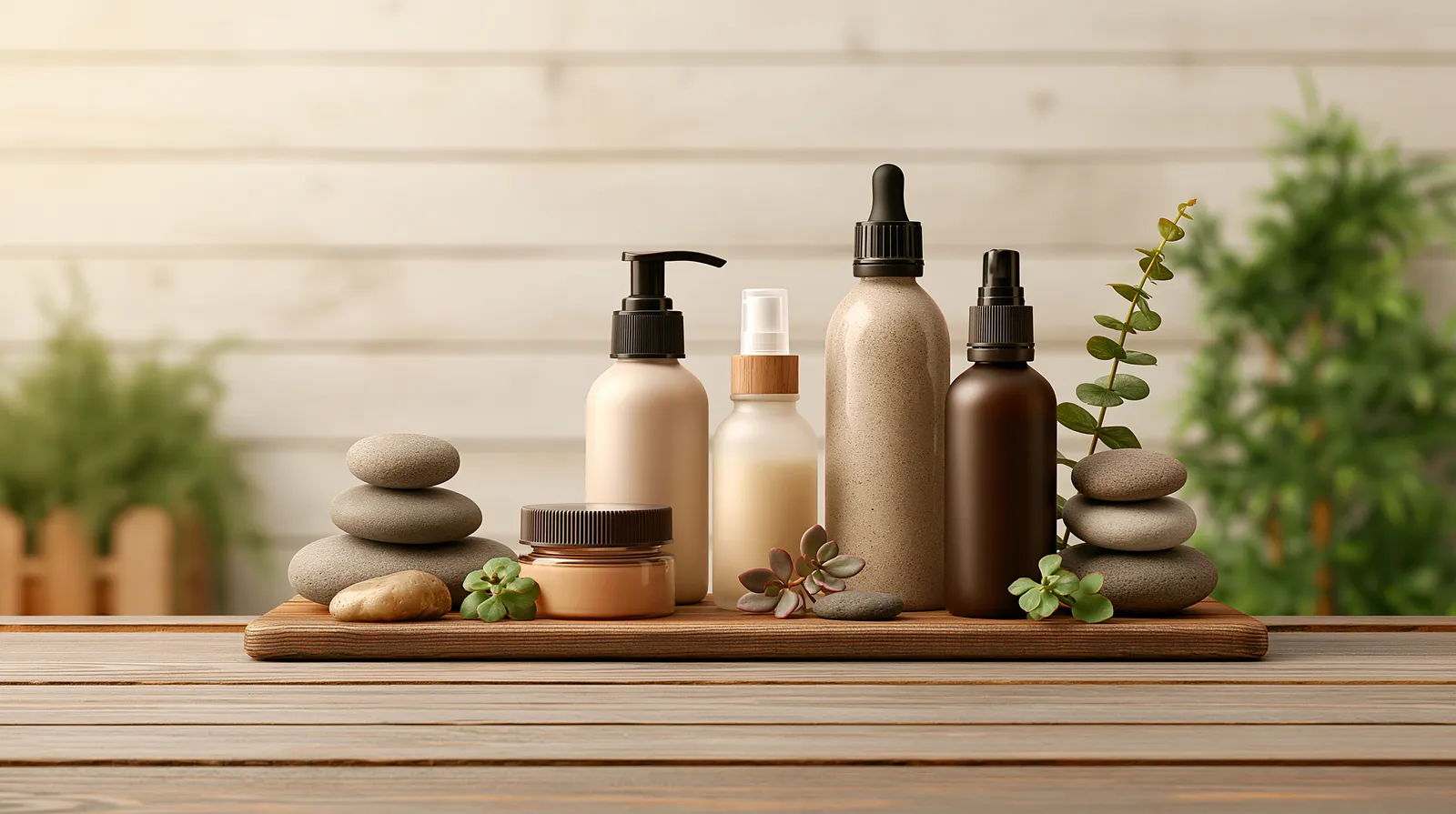 tchitcha. cosmetic packaging on wooden table with stones and 723881dd 3bca 475f 9ff3 45578f32bce9 1 pour alimentation