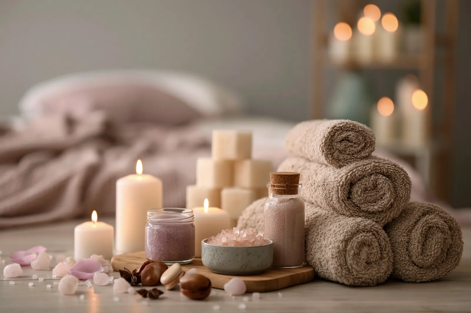 tchitcha. Beautiful spa composition on massage table in welln 2f839427 7e32 43dc 87c0 050140665230 3 pour médecin