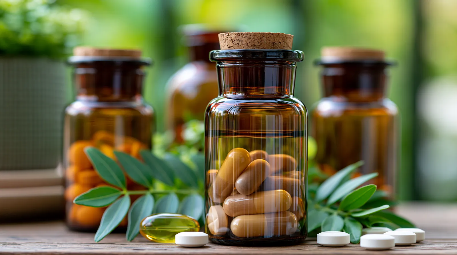 tchitcha. Close up of brown glass supplement bottles with cap 2e1aeab1 813e 42a6 b642 13b542de6596 0 pour médecin