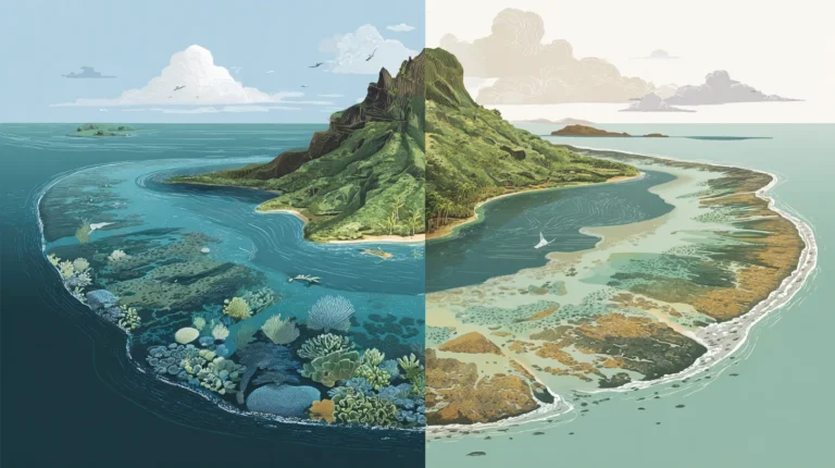 Illustration générée — Atoll et île haute : comprendre la différence
