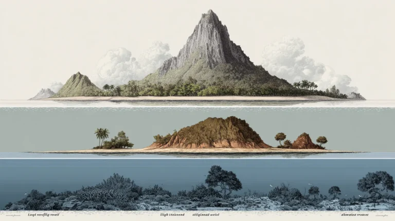 Illustration générée — Les types d’îles de l’archipel de la Société : caractéristiques et différences